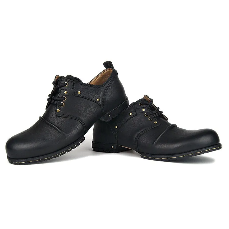 Handmade Genuine Cow Leather Ankle Boots Fashion Men Shoes Boots Rivet Flat Shoes Casual Lace-Up shoes,Best quality
