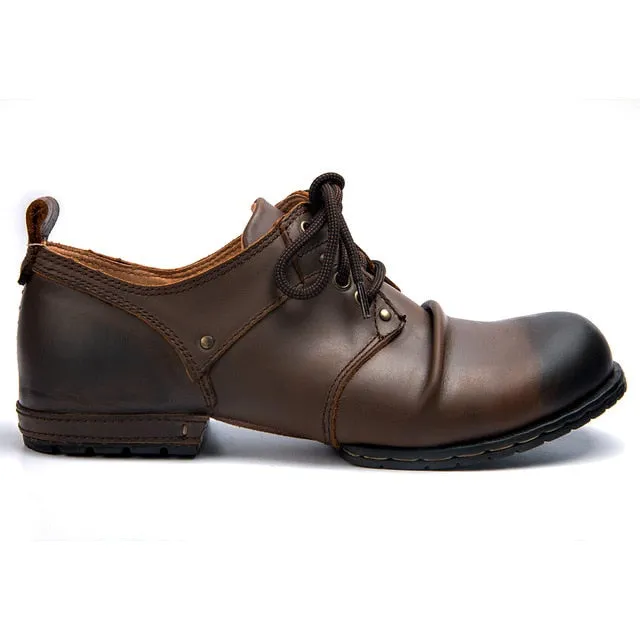 Handmade Genuine Cow Leather Ankle Boots Fashion Men Shoes Boots Rivet Flat Shoes Casual Lace-Up shoes,Best quality