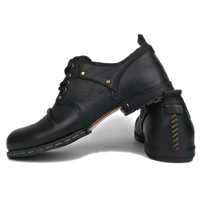 Handmade Genuine Cow Leather Ankle Boots Fashion Men Shoes Boots Rivet Flat Shoes Casual Lace-Up shoes,Best quality