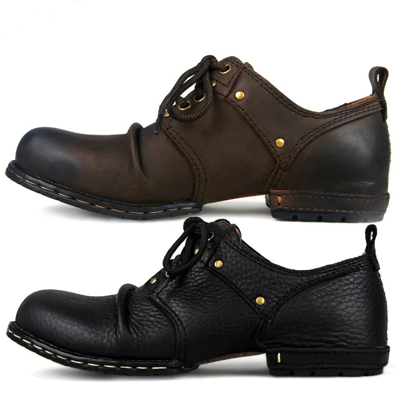 Handmade Genuine Cow Leather Ankle Boots Fashion Men Shoes Boots Rivet Flat Shoes Casual Lace-Up shoes,Best quality