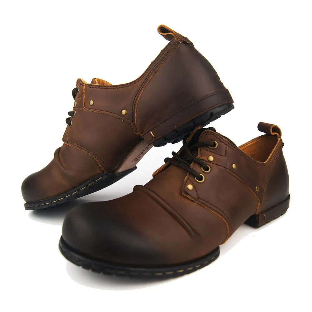 Handmade Genuine Cow Leather Ankle Boots Fashion Men Shoes Boots Rivet Flat Shoes Casual Lace-Up shoes,Best quality