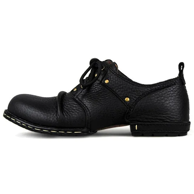 Handmade Genuine Cow Leather Ankle Boots Fashion Men Shoes Boots Rivet Flat Shoes Casual Lace-Up shoes,Best quality