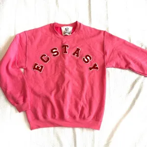 Handmade Hot Pink Varsity Letter Ecstasy Crew Neck Sweatshirt