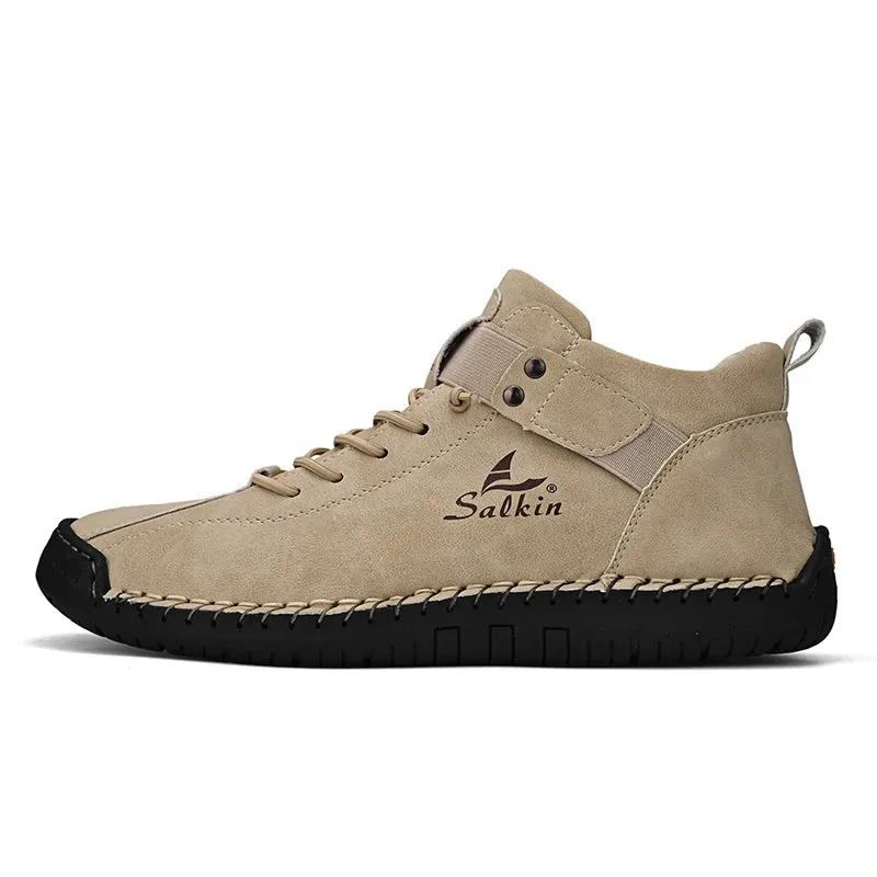 Handmade Leather Casual Men Shoes – Designer Sneakers, Breathable Leather Ankle Boots for Men, Outdoor Footwear