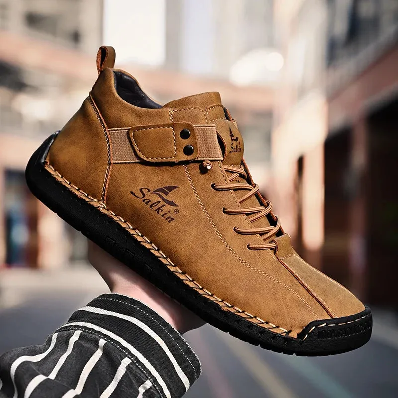 Handmade Leather Casual Men Shoes – Designer Sneakers, Breathable Leather Ankle Boots for Men, Outdoor Footwear