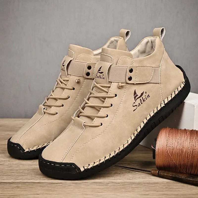 Handmade Leather Casual Men Shoes – Designer Sneakers, Breathable Leather Ankle Boots for Men, Outdoor Footwear