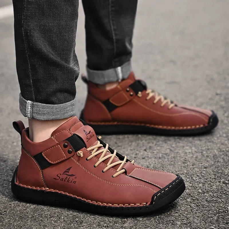 Handmade Leather Casual Men Shoes – Designer Sneakers, Breathable Leather Ankle Boots for Men, Outdoor Footwear