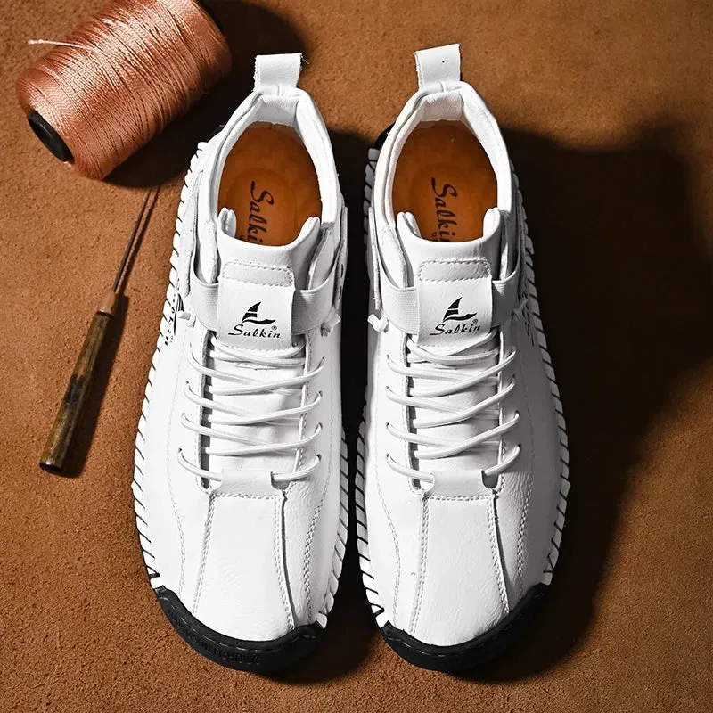 Handmade Leather Casual Men Shoes – Designer Sneakers, Breathable Leather Ankle Boots for Men, Outdoor Footwear
