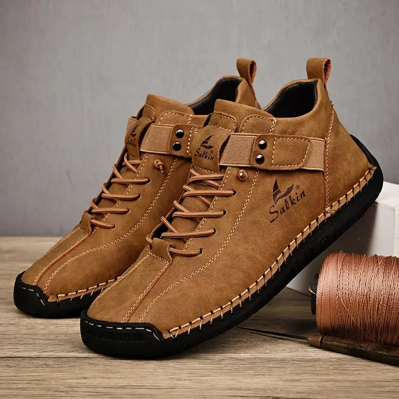 Handmade Leather Casual Men Shoes – Designer Sneakers, Breathable Leather Ankle Boots for Men, Outdoor Footwear