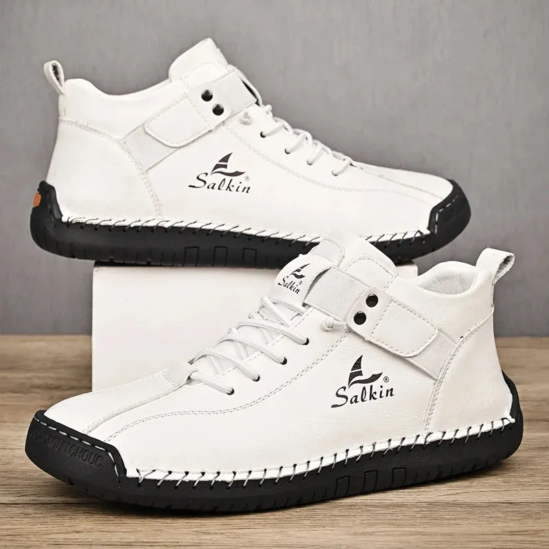 Handmade Leather Casual Men Shoes – Designer Sneakers, Breathable Leather Ankle Boots for Men, Outdoor Footwear
