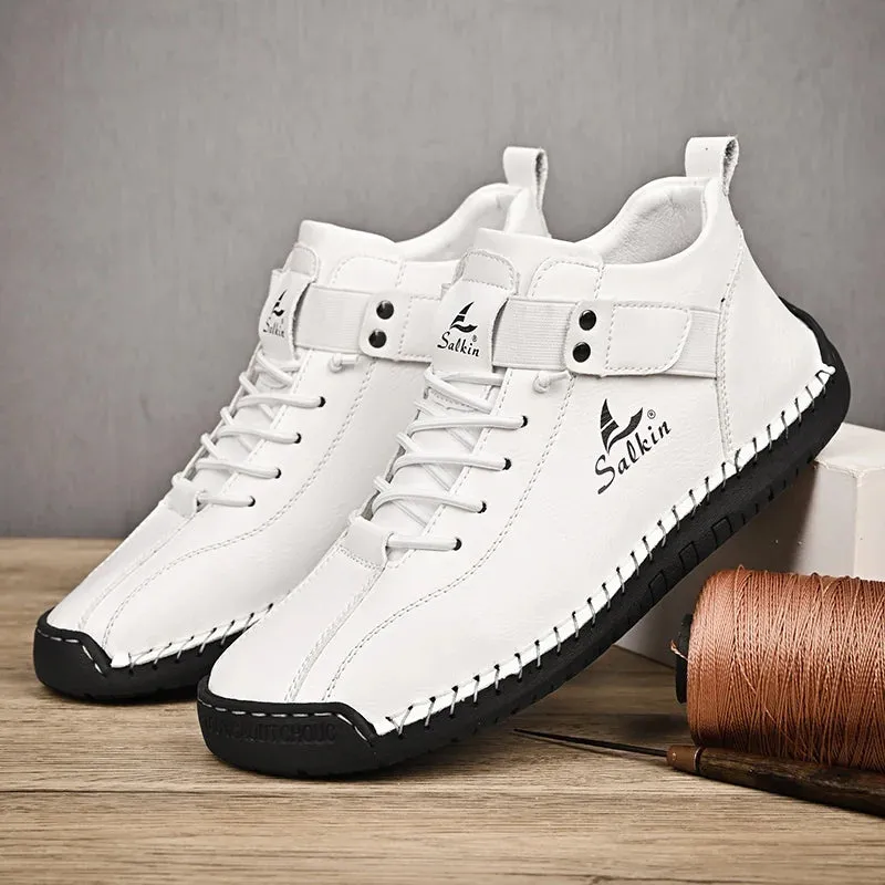 Handmade Leather Casual Men Shoes – Designer Sneakers, Breathable Leather Ankle Boots for Men, Outdoor Footwear