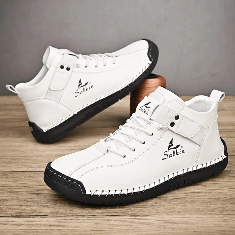 Handmade Leather Casual Men Shoes – Designer Sneakers, Breathable Leather Ankle Boots for Men, Outdoor Footwear