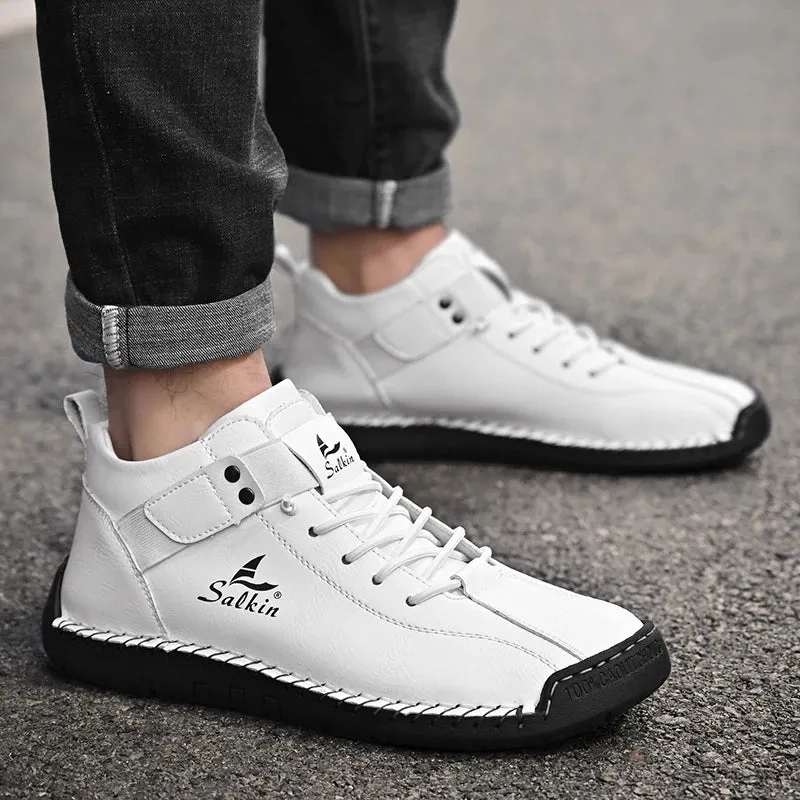 Handmade Leather Casual Men Shoes – Designer Sneakers, Breathable Leather Ankle Boots for Men, Outdoor Footwear
