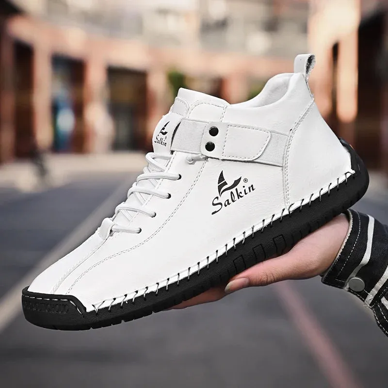 Handmade Leather Casual Men Shoes – Designer Sneakers, Breathable Leather Ankle Boots for Men, Outdoor Footwear