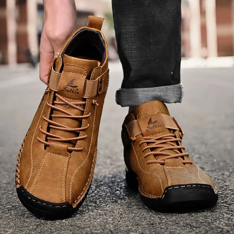 Handmade Leather Casual Men Shoes – Designer Sneakers, Breathable Leather Ankle Boots for Men, Outdoor Footwear