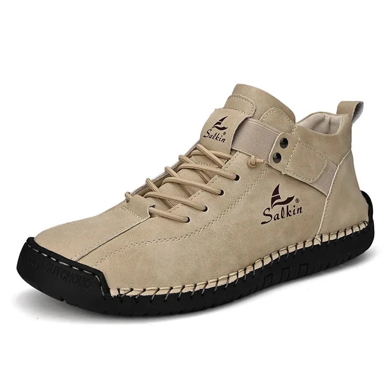 Handmade Leather Casual Men Shoes – Designer Sneakers, Breathable Leather Ankle Boots for Men, Outdoor Footwear