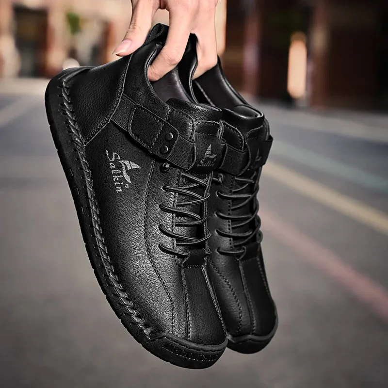 Handmade Leather Casual Men Shoes – Designer Sneakers, Breathable Leather Ankle Boots for Men, Outdoor Footwear