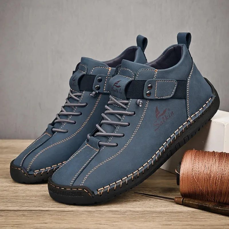 Handmade Leather Casual Men Shoes – Designer Sneakers, Breathable Leather Ankle Boots for Men, Outdoor Footwear