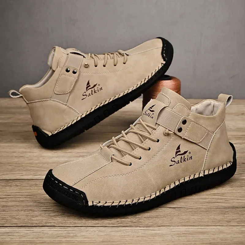 Handmade Leather Casual Men Shoes – Designer Sneakers, Breathable Leather Ankle Boots for Men, Outdoor Footwear