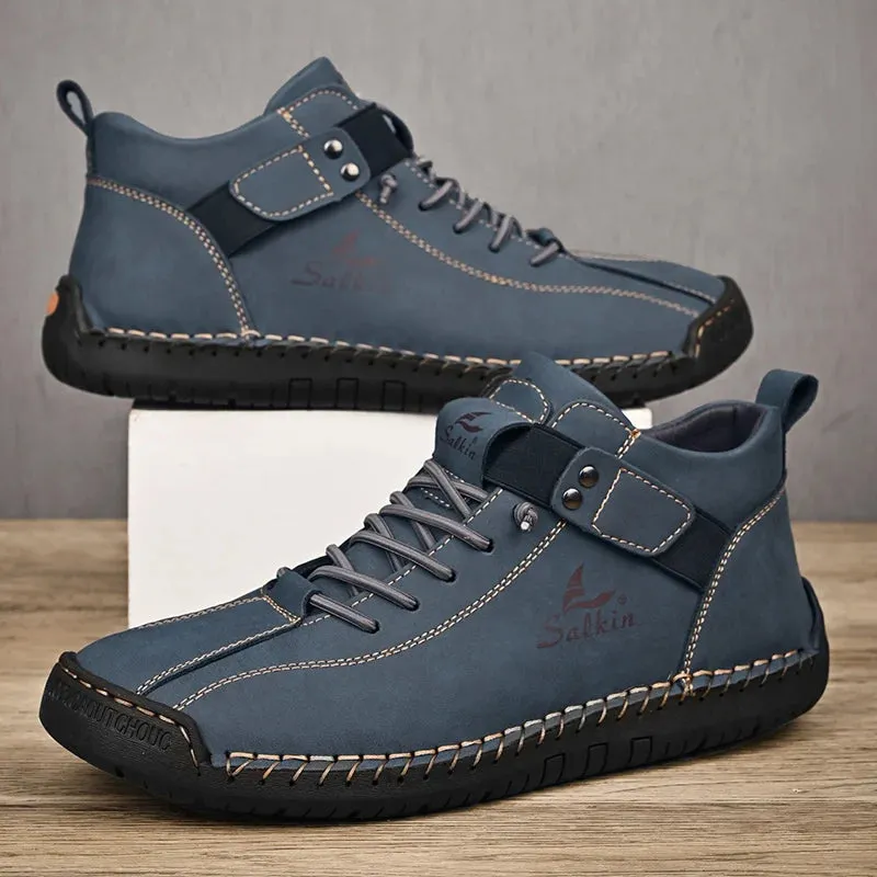 Handmade Leather Casual Men Shoes – Designer Sneakers, Breathable Leather Ankle Boots for Men, Outdoor Footwear