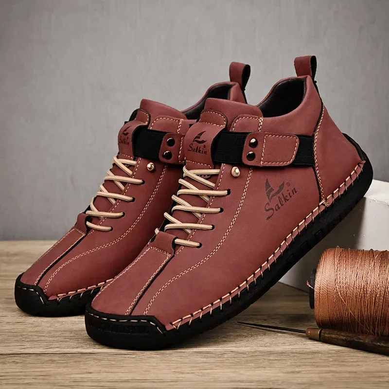 Handmade Leather Casual Men Shoes – Designer Sneakers, Breathable Leather Ankle Boots for Men, Outdoor Footwear