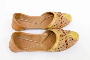 Handmade Leather Golden Shoes-Khussa