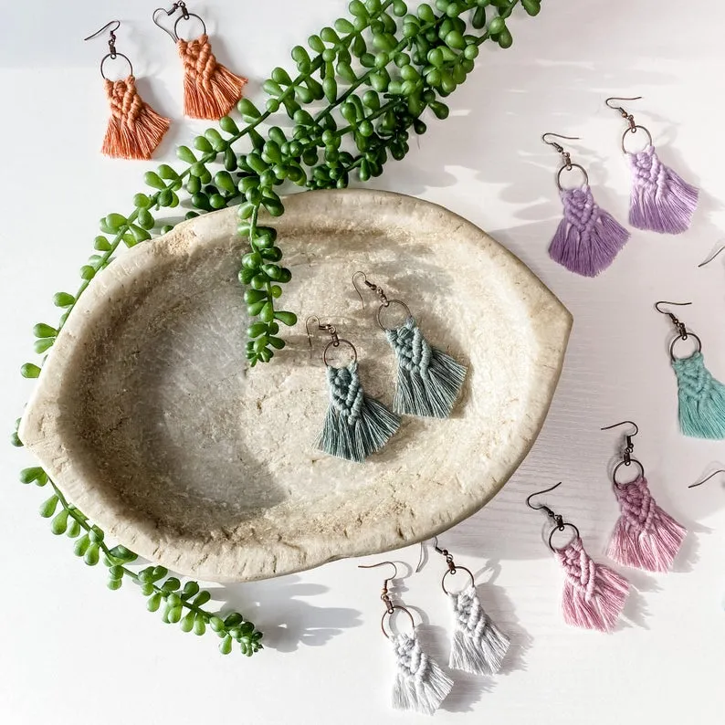 Handmade Mini Macrame Hoop Earrings