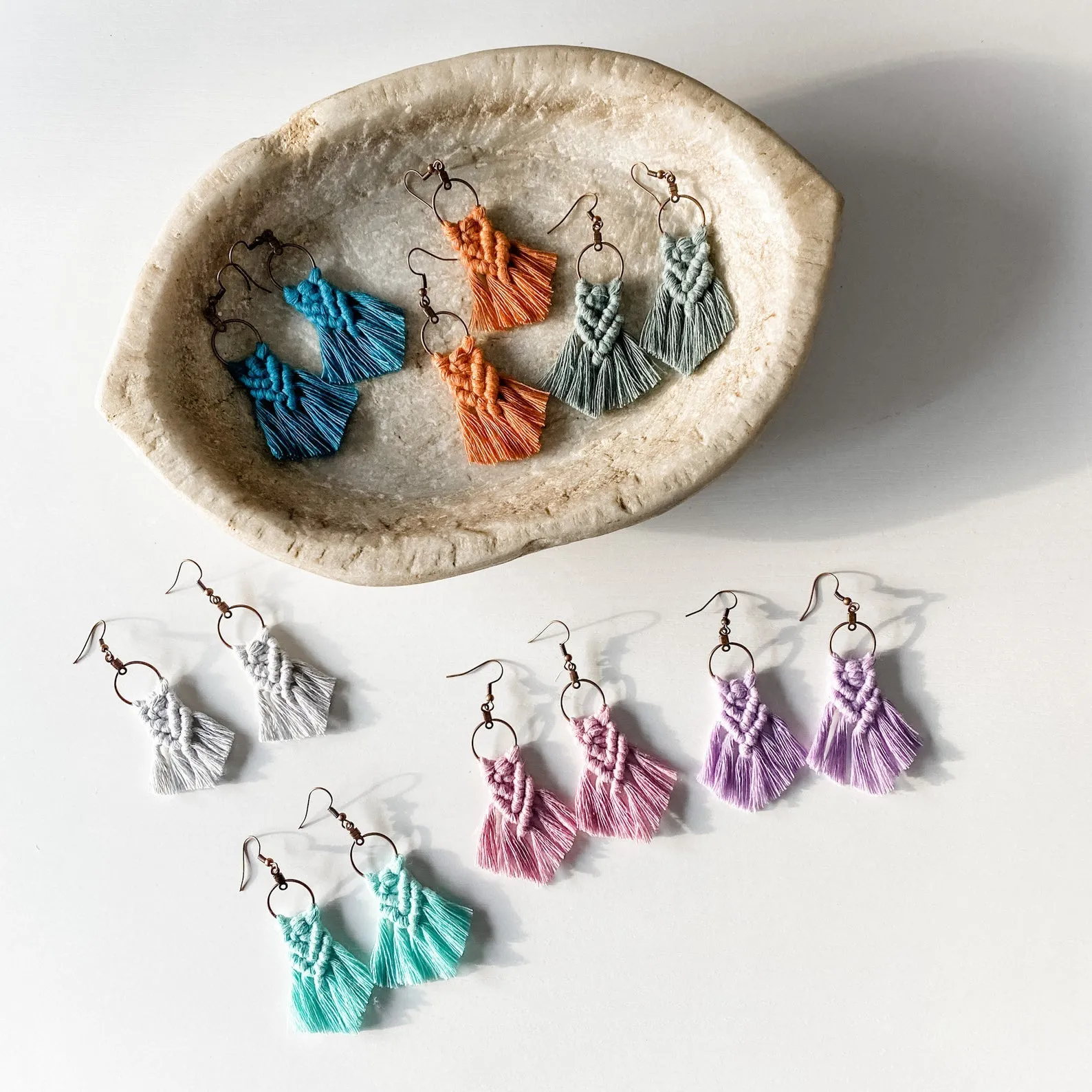 Handmade Mini Macrame Hoop Earrings