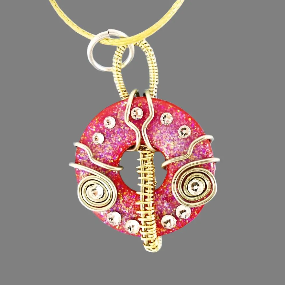 Handmade Red Bohemian Style Metal Pendant with Swarovski Crystals – Unique Gift Idea