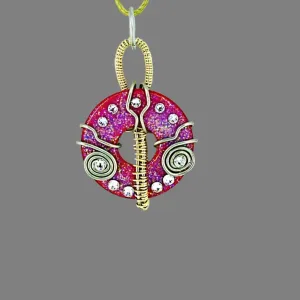 Handmade Red Bohemian Style Metal Pendant with Swarovski Crystals – Unique Gift Idea