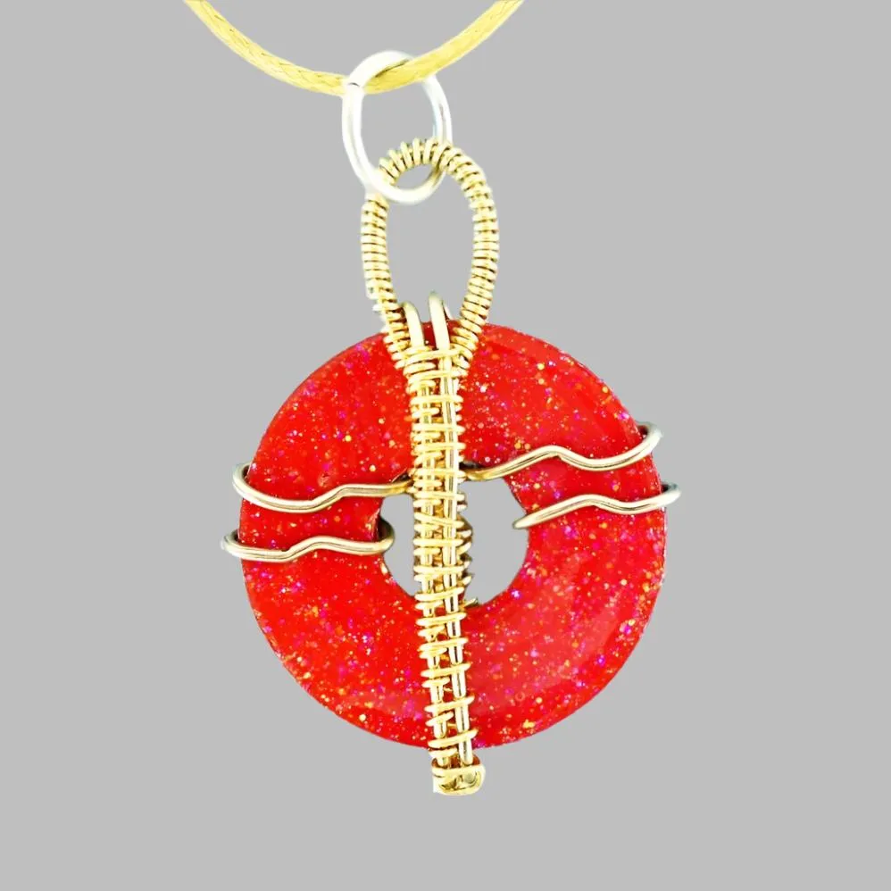Handmade Red Bohemian Style Metal Pendant with Swarovski Crystals – Unique Gift Idea