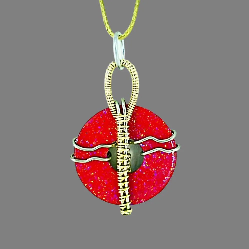Handmade Red Bohemian Style Metal Pendant with Swarovski Crystals – Unique Gift Idea