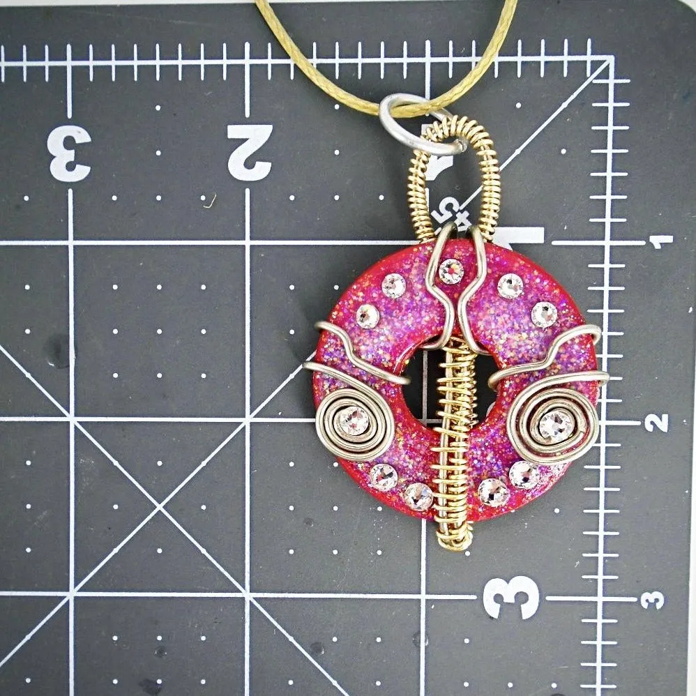 Handmade Red Bohemian Style Metal Pendant with Swarovski Crystals – Unique Gift Idea