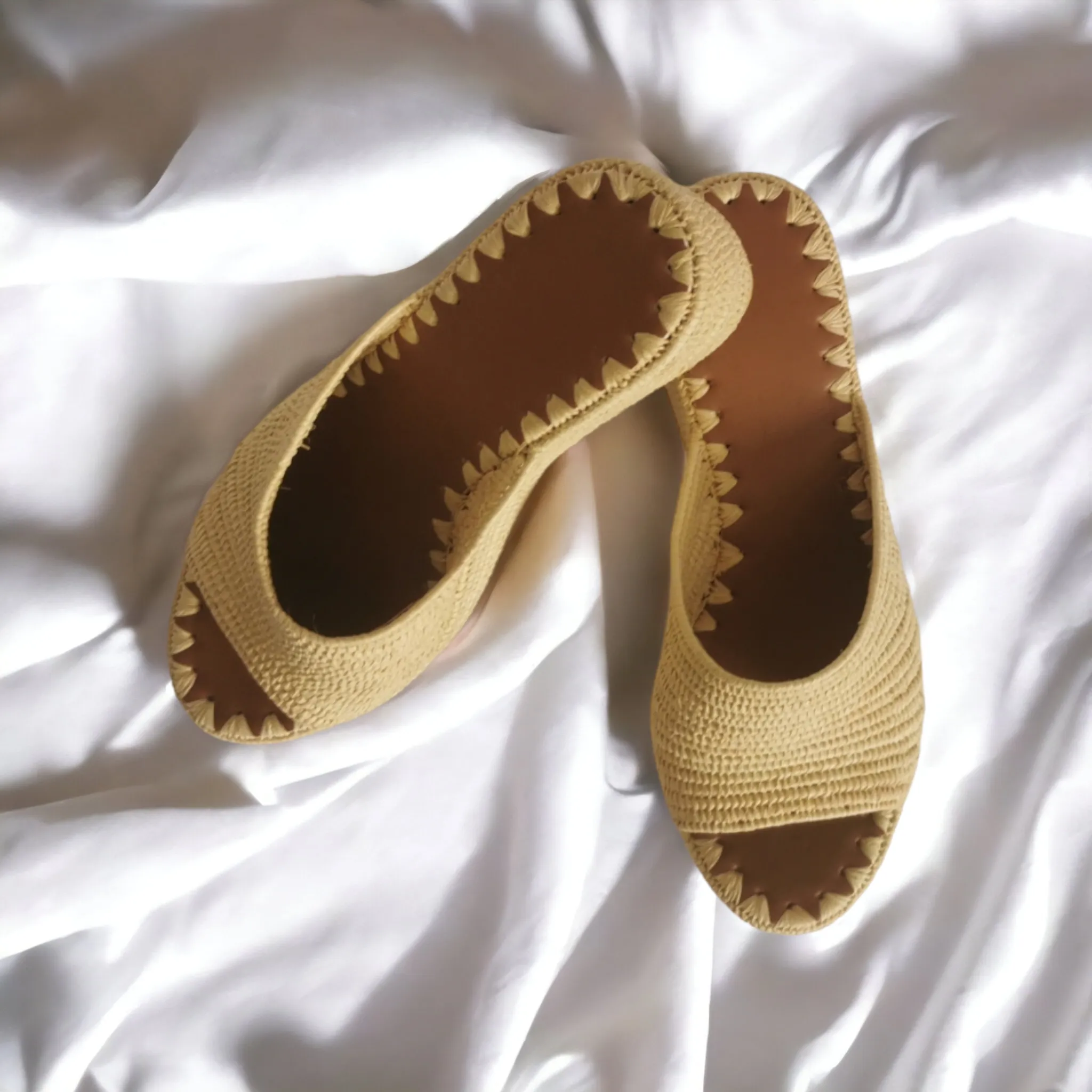 Handmade shoes made of natural raffia