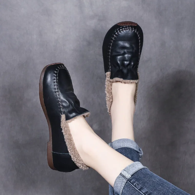 Handmade Vintage Leather Soft Bottom Lamb Wool Women's Shoes