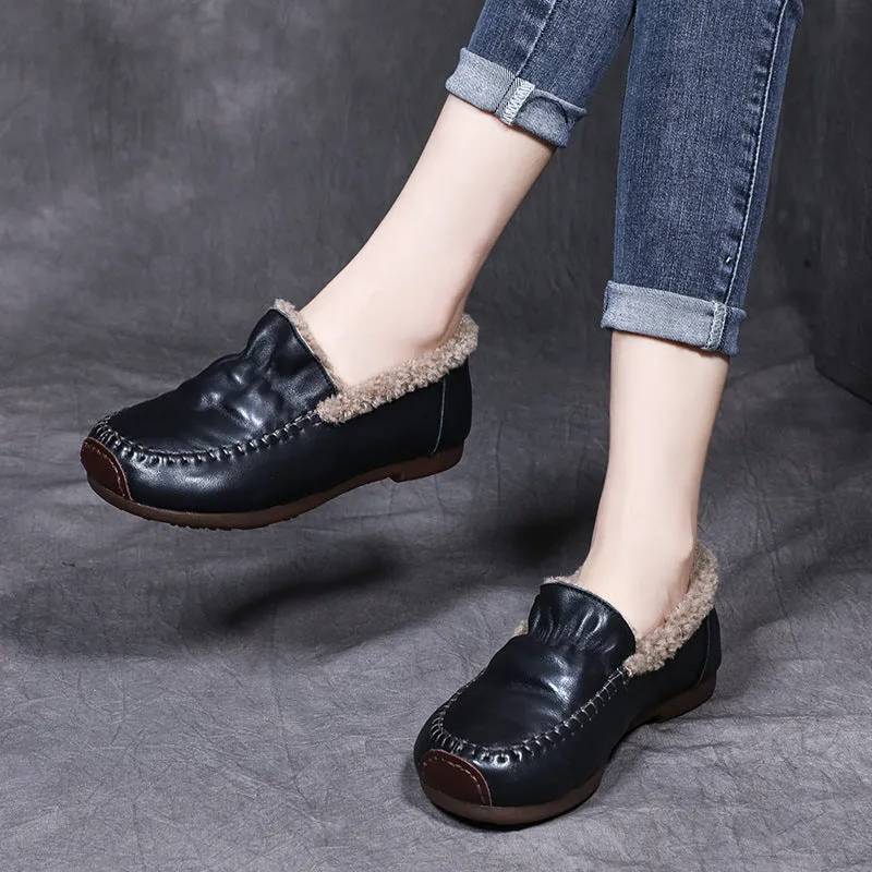 Handmade Vintage Leather Soft Bottom Lamb Wool Women's Shoes