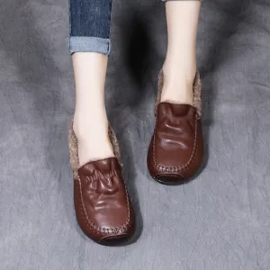 Handmade Vintage Leather Soft Bottom Lamb Wool Women's Shoes