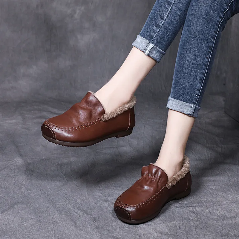 Handmade Vintage Leather Soft Bottom Lamb Wool Women's Shoes