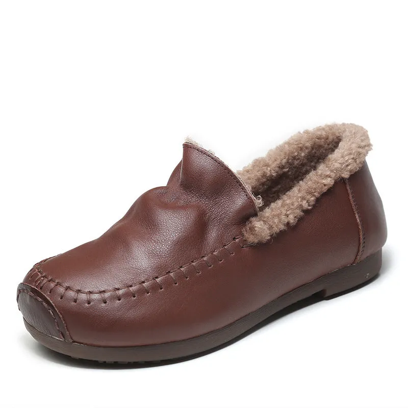 Handmade Vintage Leather Soft Bottom Lamb Wool Women's Shoes