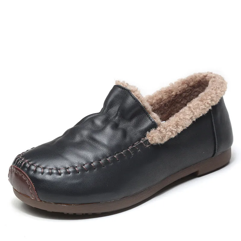 Handmade Vintage Leather Soft Bottom Lamb Wool Women's Shoes
