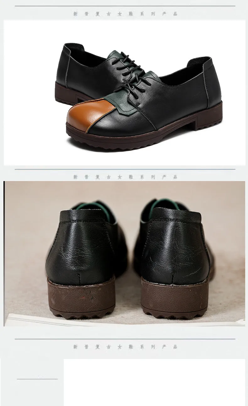 Handmade Women Flat Vintage Leather Shoes Comfortable Tendon Sole