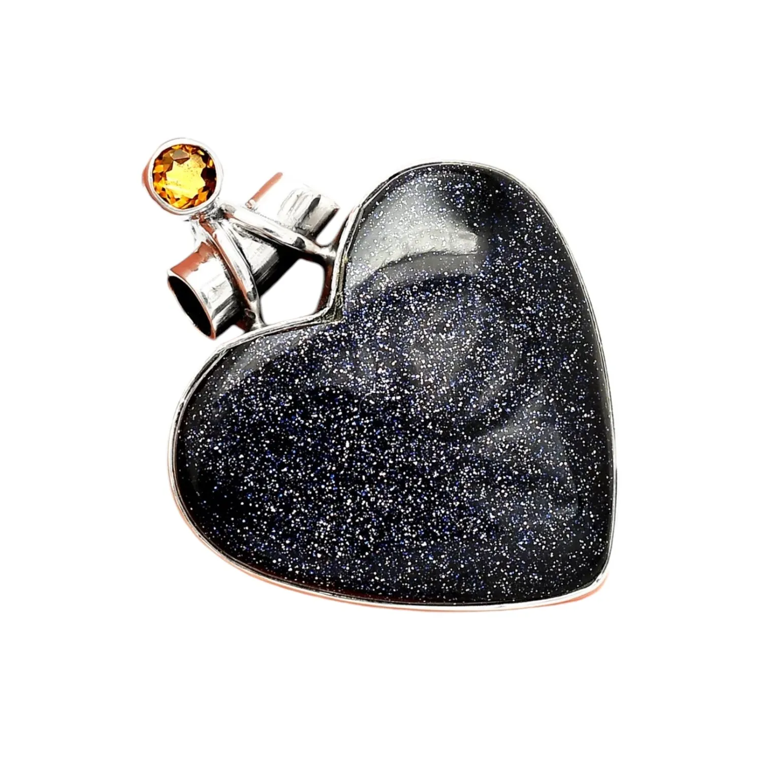 HEART Blue Sandstone & Citrine Solid 925 Sterling Silver Pendant