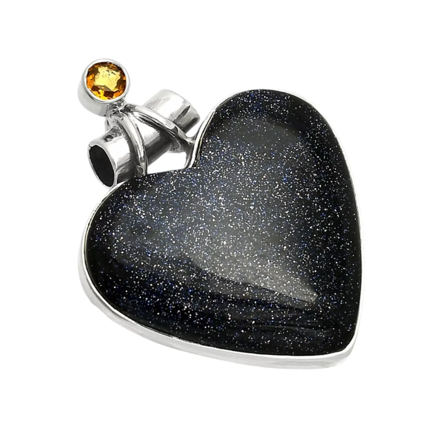 HEART Blue Sandstone & Citrine Solid 925 Sterling Silver Pendant