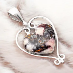 HEART Indian Blanket Jasper Solid 925 Sterling Silver Pendant