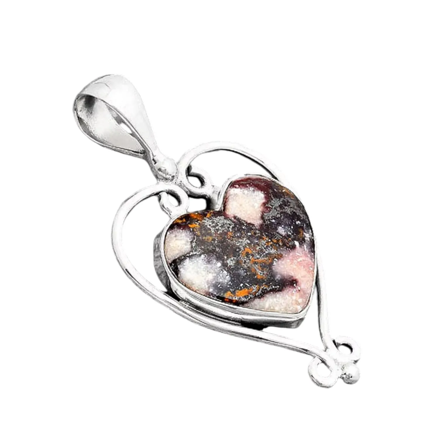HEART Indian Blanket Jasper Solid 925 Sterling Silver Pendant