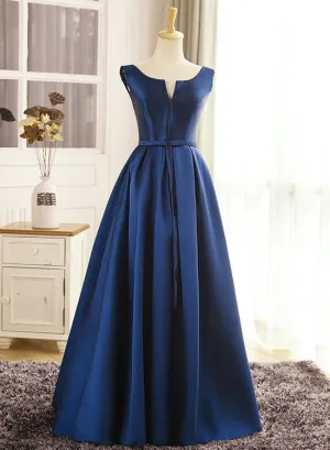 High Quality Navy Blue Satin Long Party Dress, Long Formal Dress