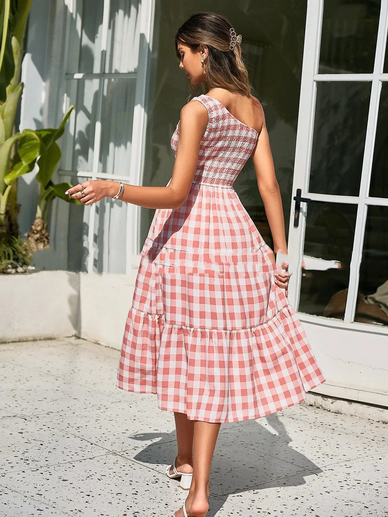 High Waist Red Cotton Ethnic Commuter Dress - Chic Long Dress