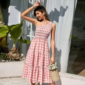 High Waist Red Cotton Ethnic Commuter Dress - Chic Long Dress
