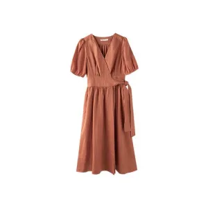 High Waist Slim Wrap High Density Linen Dress