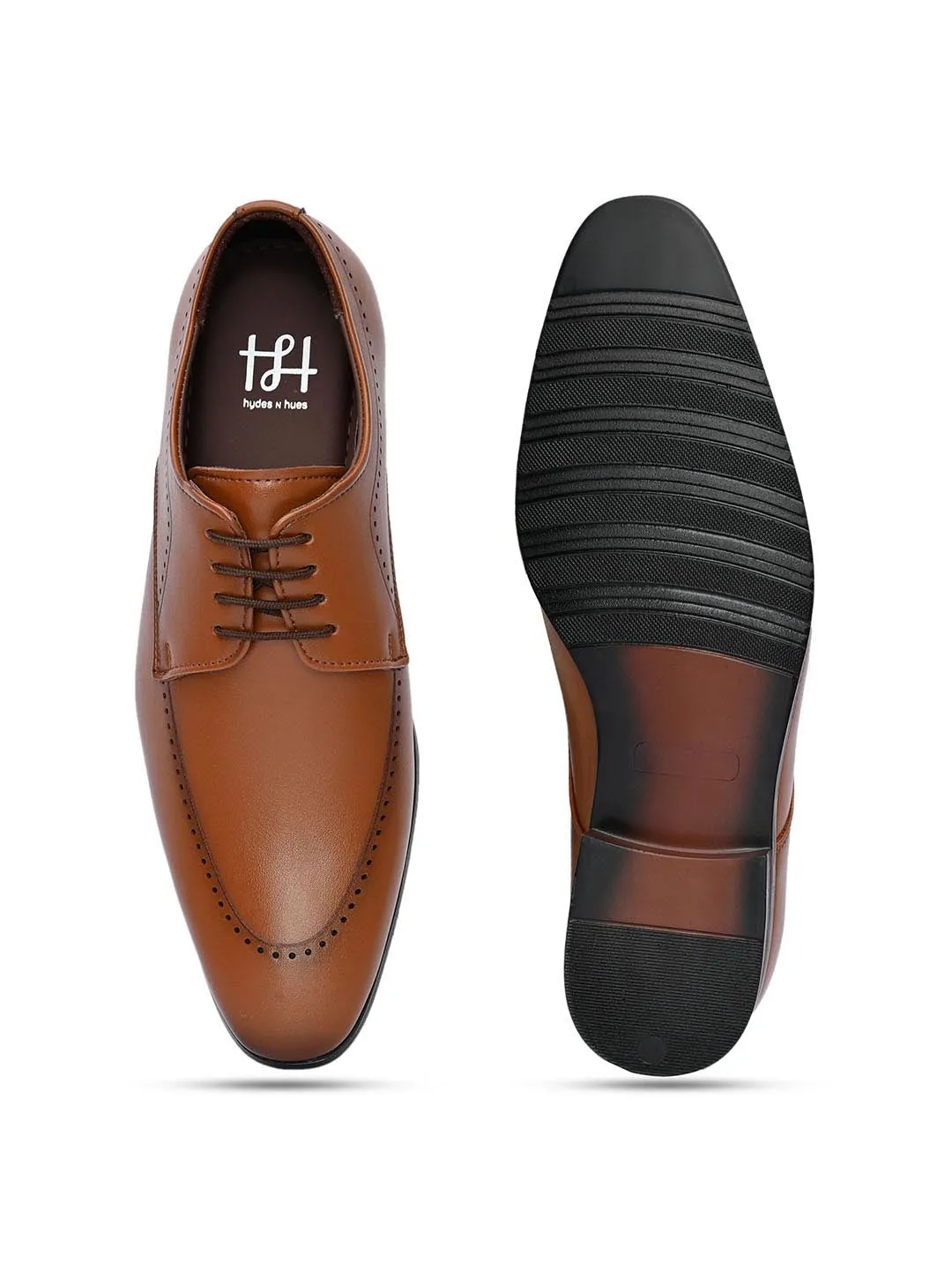Hydes N Hues Men Tan Brown Solid Formal Derby Shoes